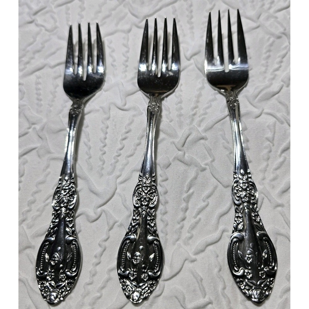 Springtime Stainless Steel Salad Forks‎ Set Of 3 Ornate Handles Japan Vintage